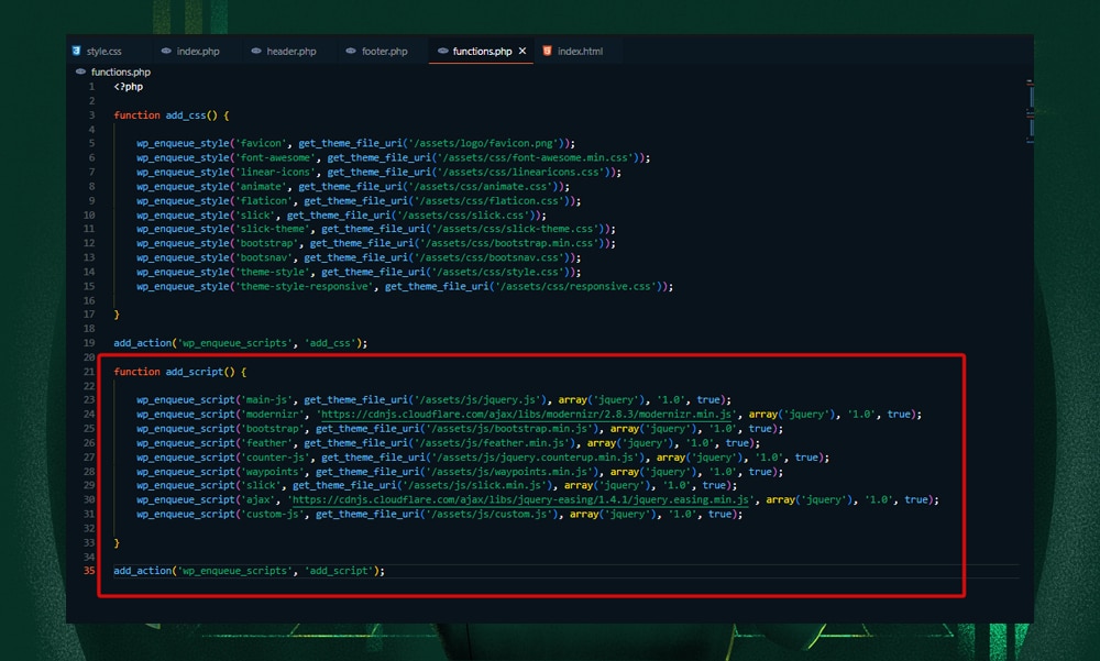 add script files to WordPress functions.php