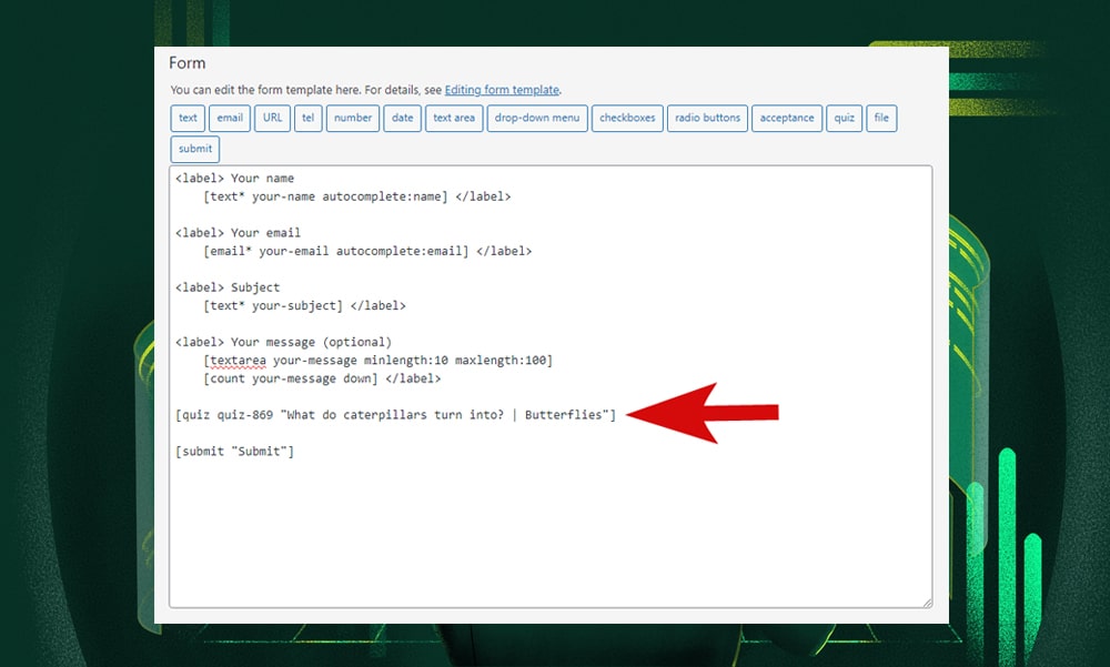 Contact Form quiz tag
