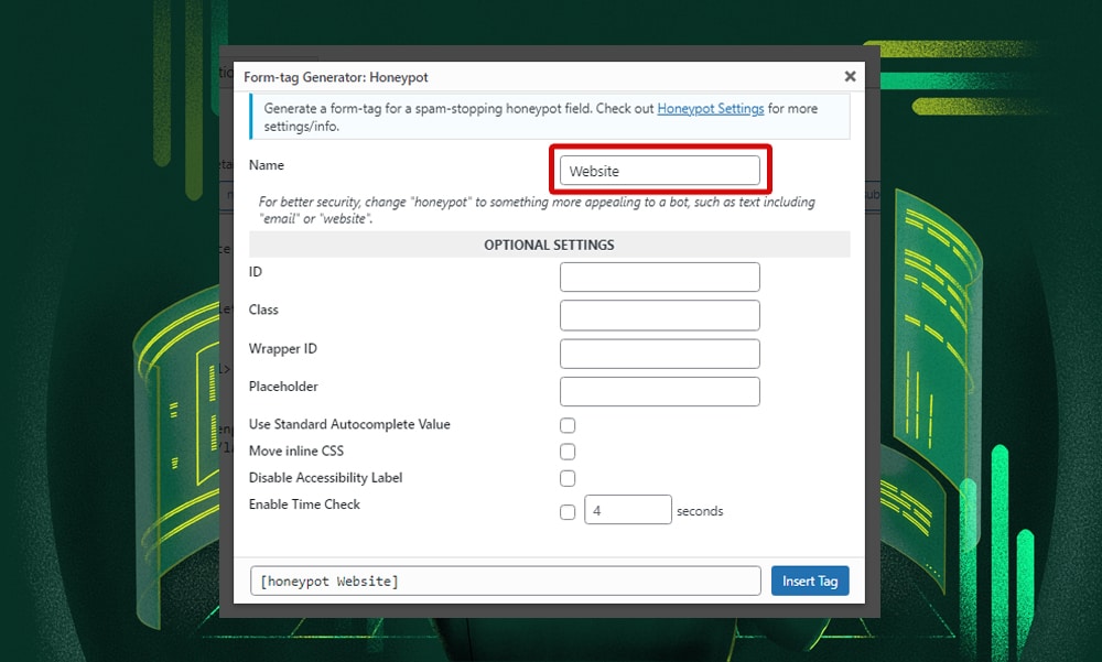 Honeypot name field