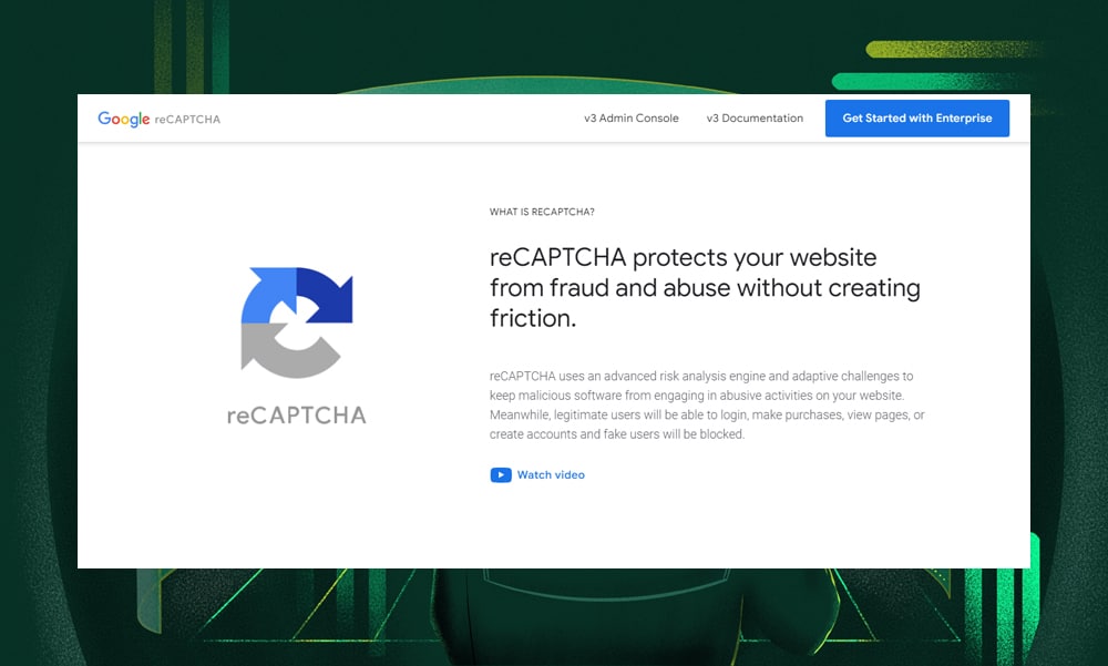 Google reCAPTCHA homepage