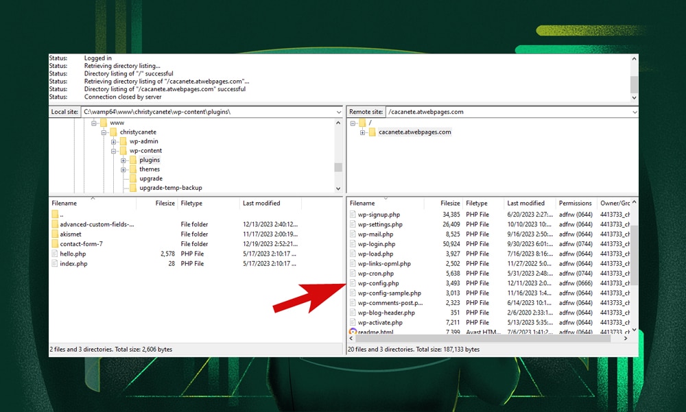 access wp-config.php in FileZilla