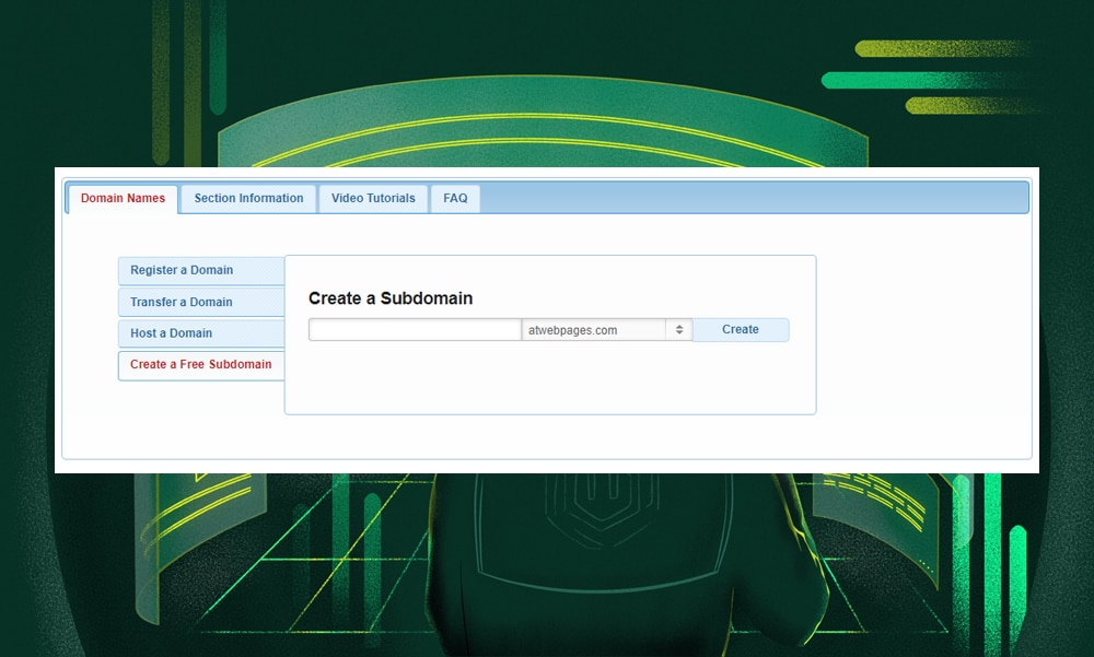 FreeHostingNoAds enter a subdomain