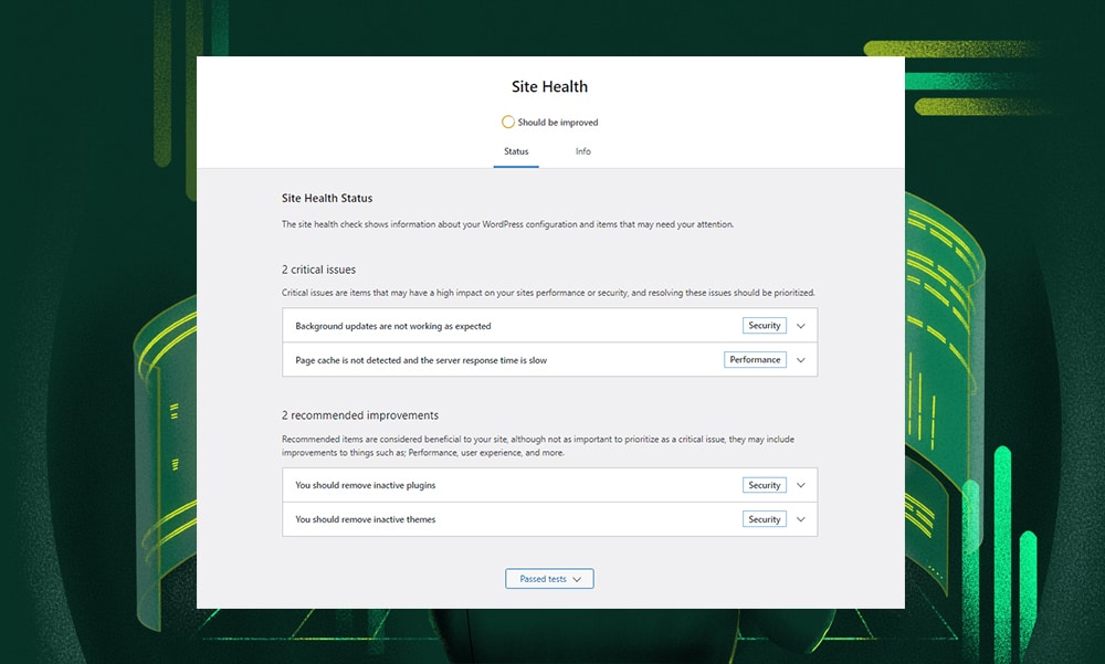 WordPress Site Health status